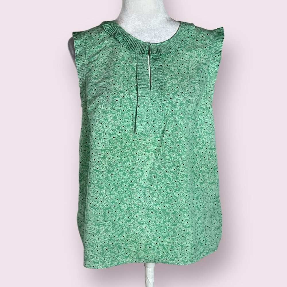 Boden Women's Top Green Floral Sleeveless V-Neck Size 8